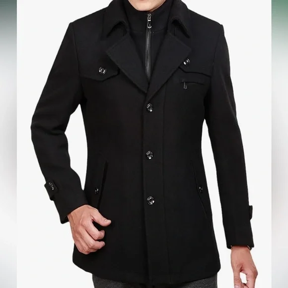 Men’s Wool/Polyester Blend Black Coat - Picture 1 of 15